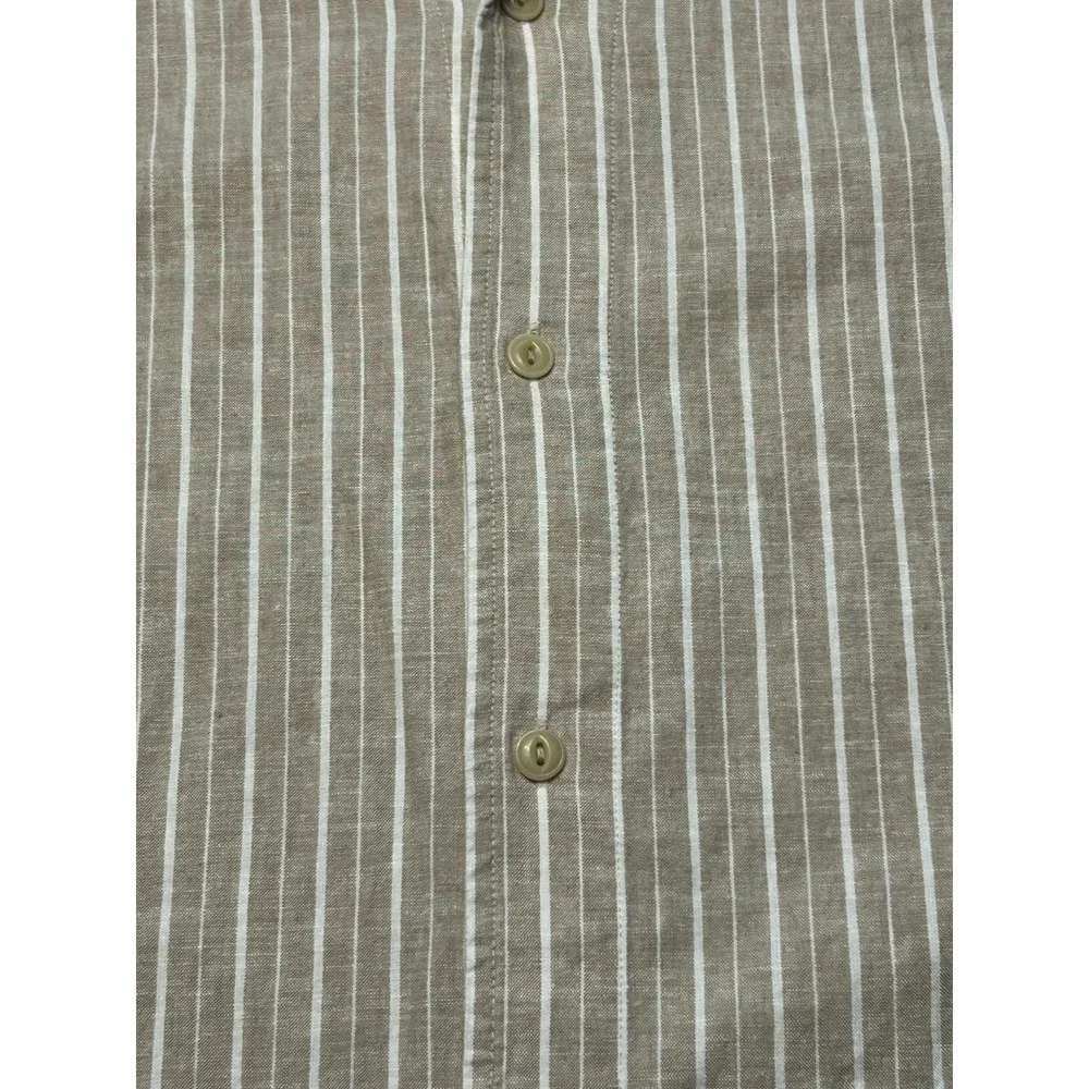 Banana Republic Mens XL Linen Blend Striped Short Sleeve Camp Collar Shirt Tan
